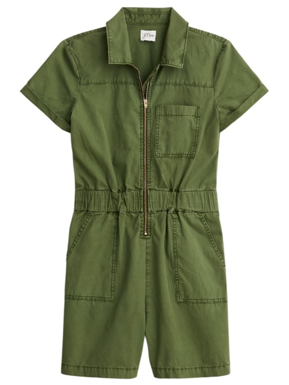 J.Crew Zipper pull short sleeve romper. Size 12. Pockets. Adjustable waist.